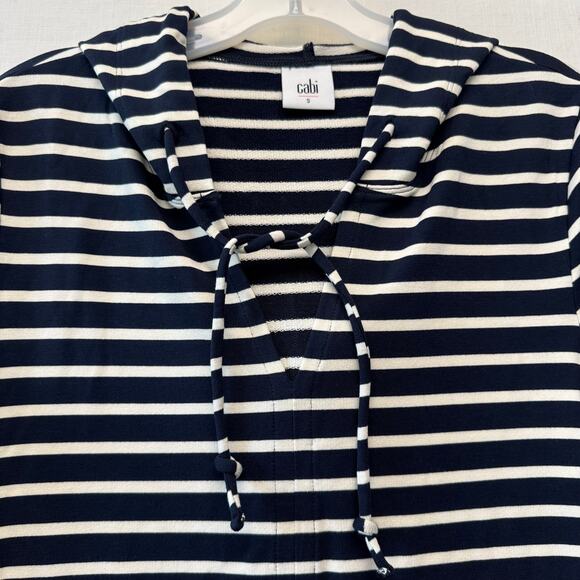 CABI Hooded Knee Length Dress Women's Size S Navy White Striped Coastal Beachy - Picture 5 of 11